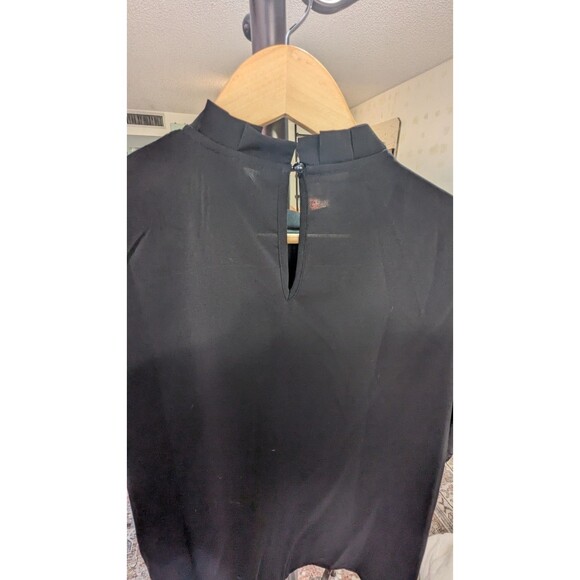Highneck Ruffle Puff Short Short Sleeve Black Blouse Large - Picture 4 of 6
